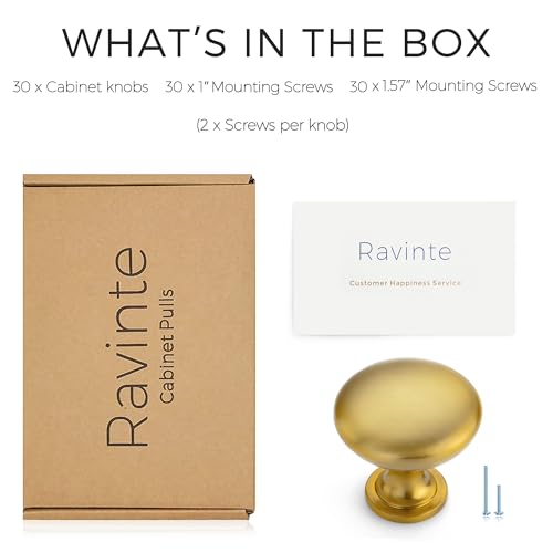 Ravinte Gold Round Zinc Cabinet Knobs,1-1/6 Inch,30 Pack - color: Gold