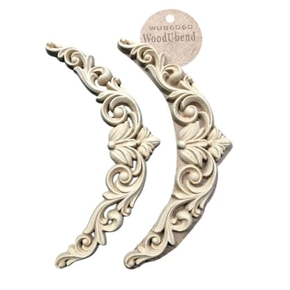 WoodUbend WUB6060 Pack of 2 Scroll Pediments - Wood Appliques - Heat Bendable & Flexible Onlays 10x21cm - DIY Craft, Furniture & Home Decor - Easy to Apply & Paint - Versatile & Reusable Decals - size: WUB6060