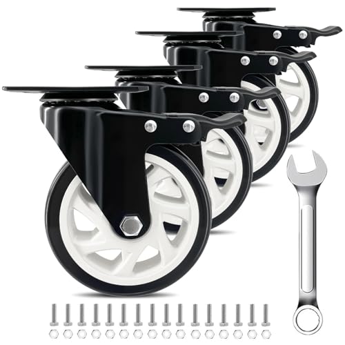 5" Heavy Duty Caster Wheel with Brake, Swivel Casters Set of 4 - color: Black, size: 5 IN