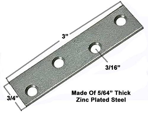 Premium Quality 10 Pack of Zinc Plated Steel Mending Plate 3" x 3/4" with 1/2" x 6 Screws