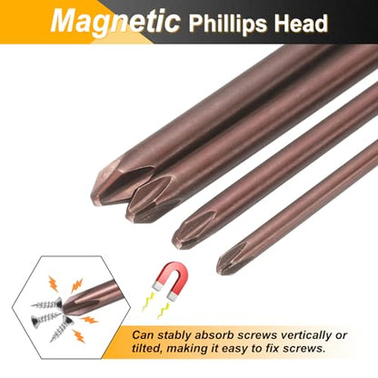 HARFINGTON 5pcs #1 Phillips Screwdriver Bit PH1 1/4" Hex Shank 4" (100mm) Long 0.12" Rod Magnetic Cross Head Drive Drill Bits S2 Steel Industrial Screw Driver Electric Power Tool, Brown - size: PH1 x 4" x 0.12"