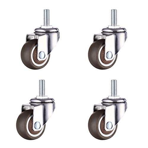 Norgail 1 Inch Small Tiny Shopping Cart Wheel Replacement Swivel Caster Wheels Soft Rubber TPE M6x 15mm Mini Threaded Stem Caster Wheel, 33lb/15kg Load Capacity, Set of 4