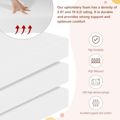 High Density Upholstery Foam 6" X 24" X 24", 3PCS Couch Cushion Replacement - size: 6" X 24" X 24"