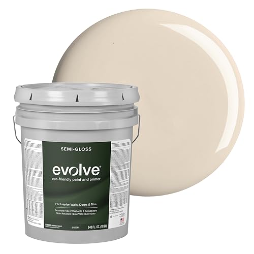 Evolve Interior Paint & Primer, Four Sheens, 1-Gallon & 5-Gallon, Designer Curated Color Palette – One-Coat Coverage, Excellent Hide, Low VOC, Low Odor, Washable Paint for Walls, Ceilings & Trim - Semi-Gloss Sheen (Beach Beige, 5-Gallon (640 fl. Oz.)) - c