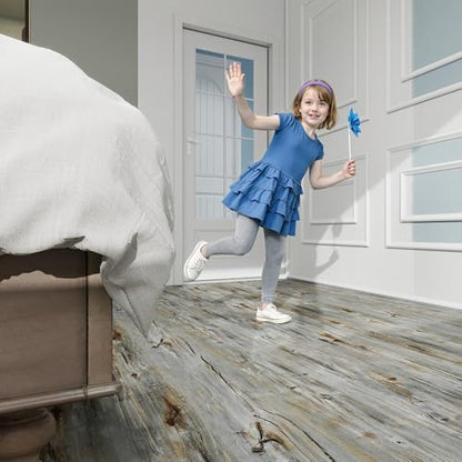 Wood Grain Peel and Stick Floor Tiles, 11.8" W × 394" L, Tide‑Washed - color: Sunwashed Blue, size: 394"*11.8"