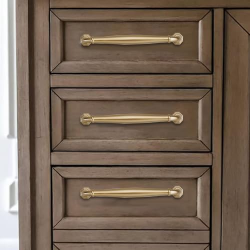 khtumeware 10 Pack 3 Inch(76mm) Brushed Gold Cabinet Pulls Matte Satin Gold Cabinet Handles Heavy Duty Solid Cabinet Hardware for Cupboard Drawer Pulls Dresser Handle - color: Brushed Gold, size: 3 inch Hole Center