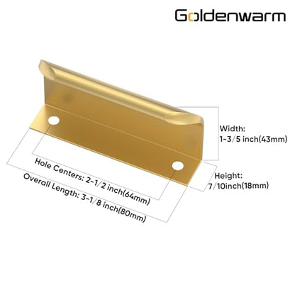 Goldenwarm Matte Gold Cabinet Handles, Finger Pulls Cabinet Edge Pulls 2-1/2 Inch 10 Pack | Brushed Brass Drawer Handles Flat Drawer Pulls Smooth Edge Hardware for Kitchen Cupboard - color: Matte Gold, size: Hole Center:64mm(2-1/2in)