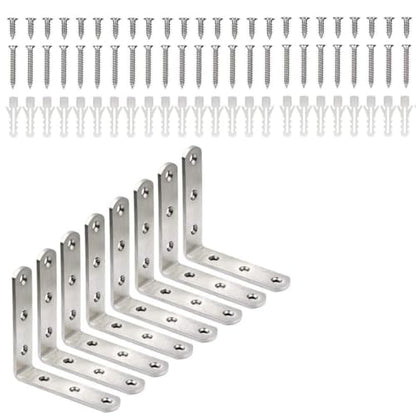 Stainless Steel Corner Bracket - 8 PCS Heavy Duty Right Angle Brackets for Wood Furniture and Metal Joints - 4 x 4 Inch - with Screw - size: 4 x 4 inch 8 pieces