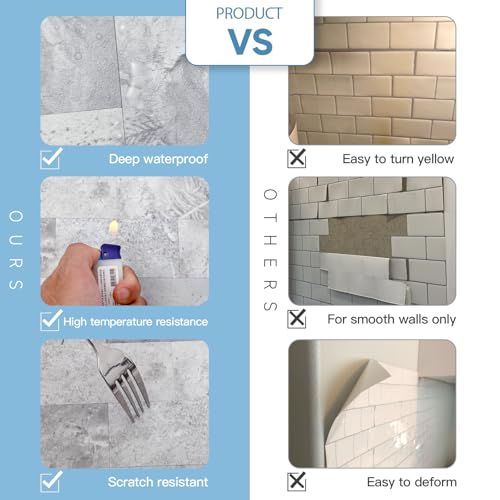 2026 New Upgrade Peel and Stick Backsplash Tile, Peel and Stick 11.34" X 11.57" Wall Tile for Kitchen, Bathroom, Fireplace, Laundry (Gray Stone, 10 Packs) - color: Gray Stone