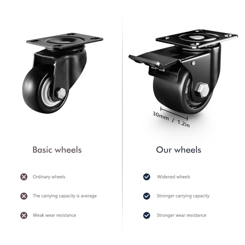 2 Inch Caster Wheels, Casters Set of 4, Heavy Duty Casters Load 2200lbs, Locking Swivel Plate Industrial Casters, Low Gravity Center Castor for Furniture and Workbench - style: 2 Inch