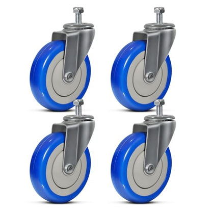 5'' Stem Caster Wheels, Heavy Duty Casters Set of 4, Replacement Shopping Cart Wheels for Cart, Industrial Polyurethane Casters Load 1400lbs (4 Swivel) - style: 5 inch Blue