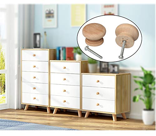 24 PCS Round Wooden Knob with Screws Unfinished Drawer Furniture Cabinet Closet Dresser Pull Handles (34mm Diameter,25mm Overall Height)