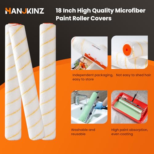 18 Inch Microfiber Paint Roller Covers, 3 Pack, 3/8" Nap - size: 18 Inch,3 Pack