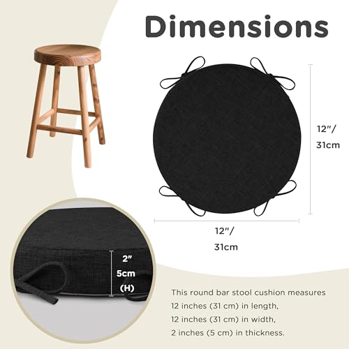AddGrace Round Bar Stool Cushions with Ties Set of 2 12" Black - color: Black