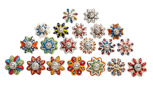 JGARTS Dotted Mix Color Multi Designed Ceramic Cupboard Cabinet Door Knobs Drawer Pulls & Chrome Hardware - Hand Painted Pulls Set of 20 - color: Multicolor 1