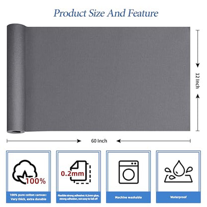 KING MOUNTAIN Canvas Iron on Patch,12"×60",Waterproof 100% Cotton Fabric Repair Patch,Used for Various Sofa,Tent,Clothes,Seats,Suitcases (Gray,Waterproof) - color: Gray, size: Canvas-12x60