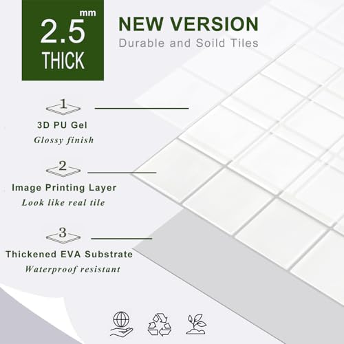 STICKGOO 10 Sheets Peel and Stick Backsplash - 9" x 9" 5D Adhesive Peel and Stick Tile Backsplash for Kitchen&Bathroom - color: White