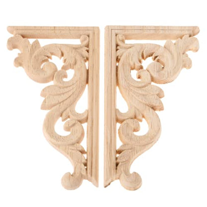 Wood Carved Appliques Onlay, 1 Pair Unpainted Retro Wooden Carvings Decal - color: 1-pair, size: 5.1L" x 2.7W"
