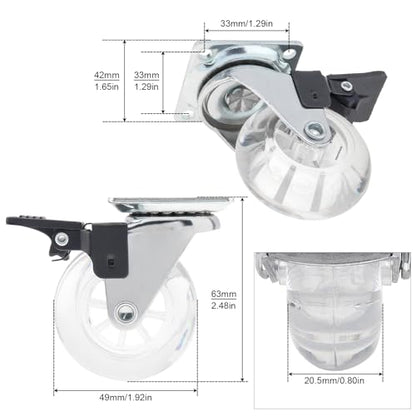 2 Inch Caster Wheels Set of 8, Crystal Swivel Casters with Brake
