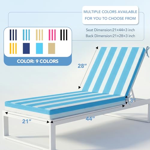 L'AGRATY Chaise Lounge Chair Waterproof Cushion Set of 2 Outdoor for Pool - color: Blue White