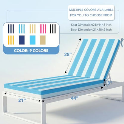 L'AGRATY Chaise Lounge Chair Waterproof Cushion Set of 2 Outdoor for Pool - color: Blue White