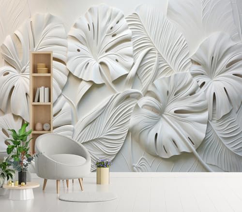 Modern 3D White Monstera Leaf Textured Wallpaper Peel and Stick - color: No.35, size: 80" x 61"