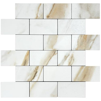 DICOFUN 1 Sheet Calacatta Gold Peel and Stick Backsplash Wall Tiles, 12"x12" Self Adhesive PVC Subway Tile for Kitchen Backsplash - color: Calacatta Gold, size: 1 Sheet, 12"x12"x0.12"