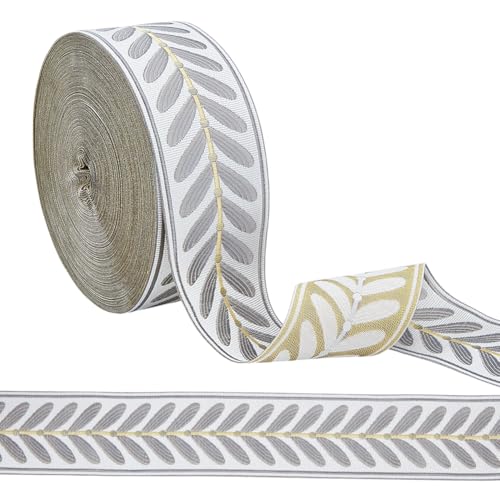 OLYCRAFT 27 Yards Jacquard Ribbon Trim 2.4 Inch Wide Vintage Ribbon Decorative Leaf Trim Woven Polyester Ribbons for DIY Sewing Present Wrapping Curtains Clothes Decorations Bag Belt Making - color: Gray
