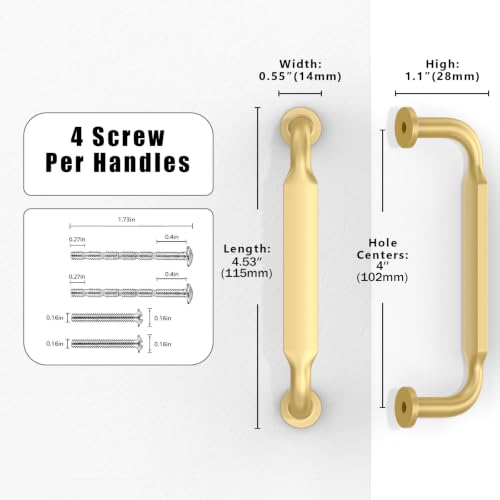 10 Pack Brushed Gold Cabinet Pulls 4 Inch(102mm) Kitchen Cabinet Handles Cabinet Hardware for Drawer Pulls - color: Brushed Gold, size: 4" Hole Center