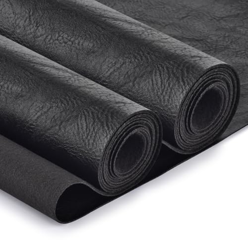 Faux Leather Fabric, Soft Synthetic PU Fabric Material, Thick Durable Synthetic Repholstery Leather Vinyl, Soft Touch Distressed DIY Crafts, Upholstery - Individual 1 Yards Cut 36" x 54"- Black - color: Black