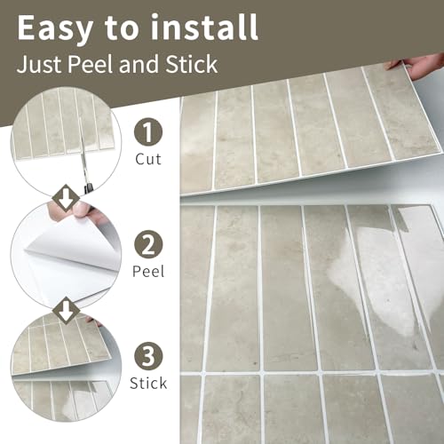 10 Sheets Upgraded Thicker Design Subway Tile Peel and Stick Backsplash - color: Beige