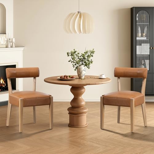 ZJhome Modern Dining Chairs Set of 2, Mid-Century Faux Leather Upholstered Kitchen & Dining Room Chairs with Curved Back, Oversized Rounded Seat, Sturdy Wood Frame, Brown - color: Brown Leather, size: Set of 2