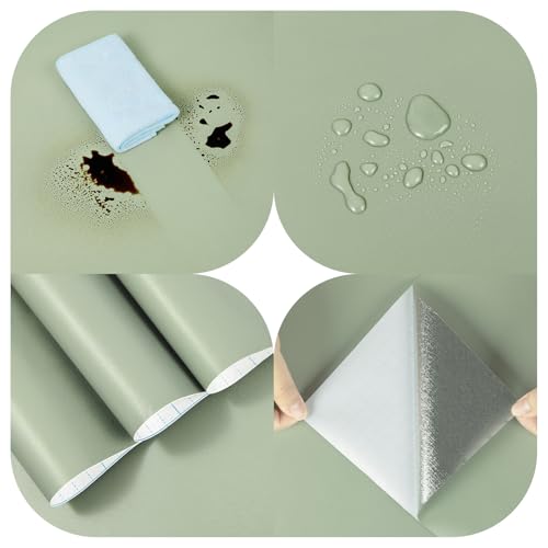 Sage Green Wallpaper Stick and Peel Green Contact Paper Removable Wallpaper - color: Sage Green, size: 17.7" x 118"