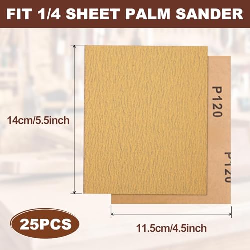 SPEEDWOX 1/4 Sheet Sandpaper Sheets 25PCS Premium Sand Paper 120 Grit Sanding Sheets 5.5" x 4.5" Sandpaper for Wood Metal Automotive Furniture Woodworking Clip-On, Hand Sanding Blocks - style: 120 Grits