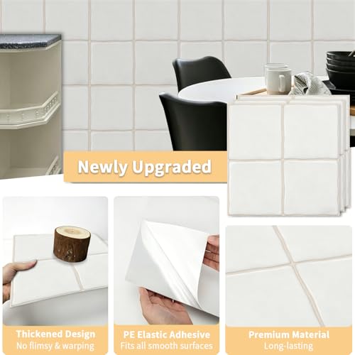 10pcs Peel and Stick White Backsplash Tiles – 7.87in x 7.87in Self-Adhesive Kitchen Wall Tiles, Bathroom Wall Panels, Modern DIY Stick On Tiles, Home Decor - color: Plain white