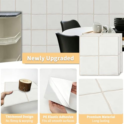 10pcs Peel and Stick White Backsplash Tiles – 7.87in x 7.87in Self-Adhesive Kitchen Wall Tiles, Bathroom Wall Panels, Modern DIY Stick On Tiles, Home Decor - color: Plain white