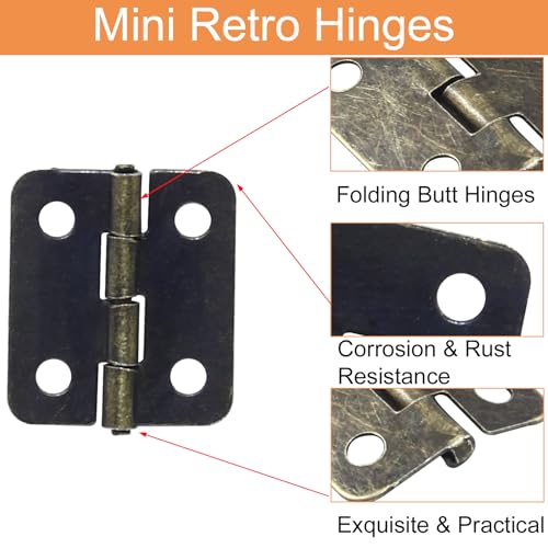 Piutouyar 50 Pcs Mini Bronze Hinges, Rectangle Small Antique Bronze Decorative Mini Hinges for Jewelry Box, Wooden Crafts, Door Cabinet Crafts (18x16mm) (Pack of 2) - size: 18x16mm (Pack of 2)