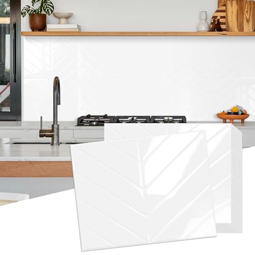 10-Sheet Herringbone Peel and Stick Backsplash Tiles, White - color: White