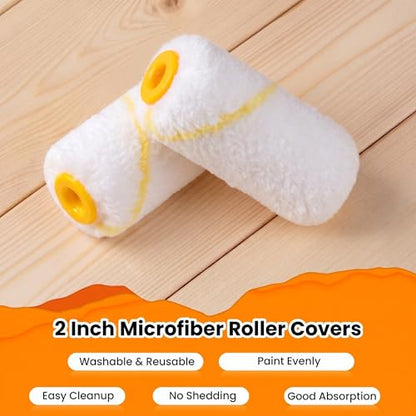Paint Roller Covers, 2 Inch, 3/8" Nap Microfiber Roller, 12 Pcs