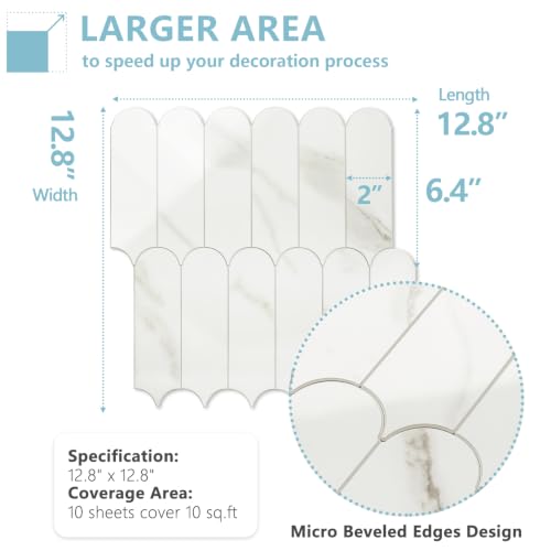 Vamos Tile Fish Scale Peel and Stick Backsplash Tile - color: Glossy White Marble