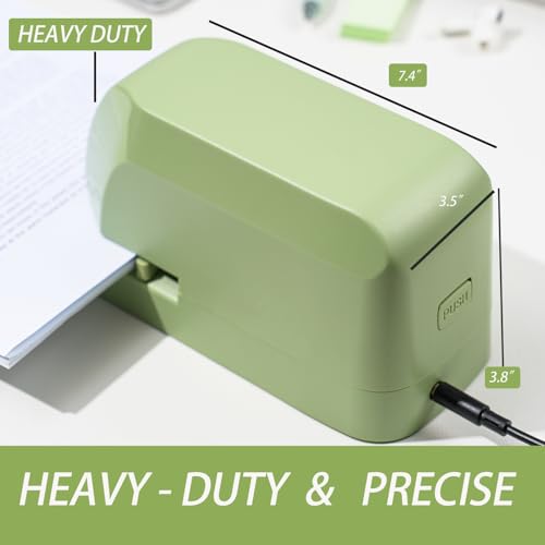 Heavy Duty Electric Stapler Value Pack, 45 Sheet Capacity, Includes 1500 Staples & Staple Remover, No-Jam, Faster Stapling, Automatic Stapler Desktop,AC Adapter Powered (Saga Green) - color: Saga Green
