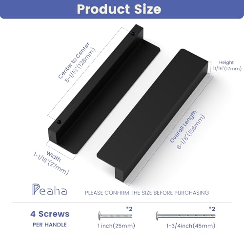 Peaha 10 Pack 5 Inch Black Cabinet Handles Finger Edge Pulls for Cabinets - color: Black, size: 5" Hole Center