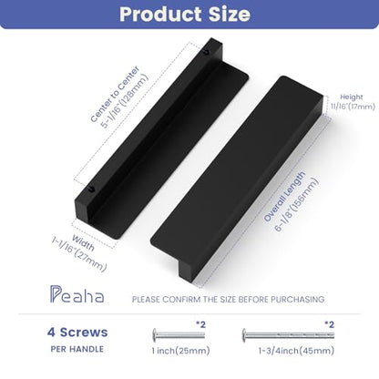 Peaha 10 Pack 5 Inch Black Cabinet Handles Finger Edge Pulls for Cabinets - color: Black, size: 5" Hole Center