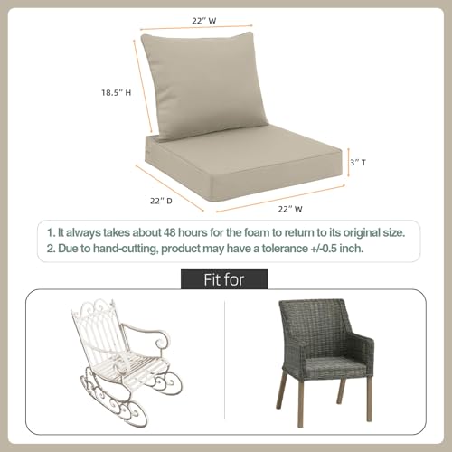 Favoyard Outdoor Patio Seat Cushions Set, 22 x 22 Inch, Waterproof, Beige - color: Beige, size: 22 x 22 x 3 In