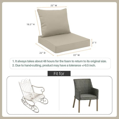Favoyard Outdoor Patio Seat Cushions Set, 22 x 22 Inch, Waterproof, Beige - color: Beige, size: 22 x 22 x 3 In