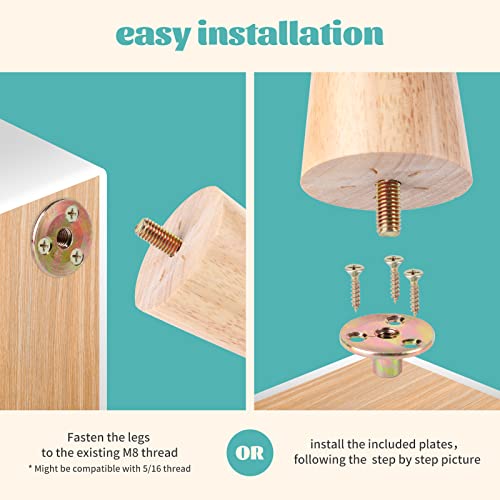 5" Round Solid Wood Furniture Leg Set of 4 Mid-Century Modern Sofa Couch Bed Coffee Chair Desk Straight Feet Legs with Pre-Drilled 5/16(M8) Inch Bolt& Screws& Rubber Pads… - color: 4sets, size: 5”
