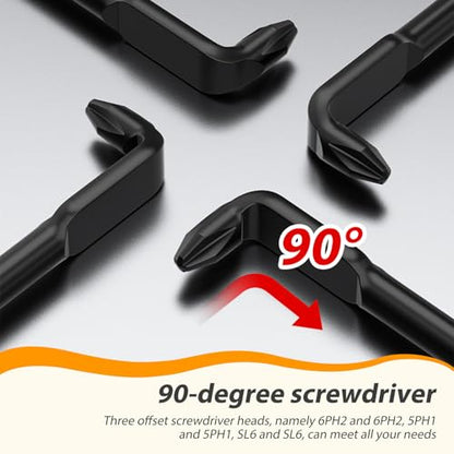 3Pcs Right Angle Offset Screwdriver Set - L Type 90 Degree Double End Screwdriver, 15mm Elbow Design, Low Profile Magnetic Offset Screwdriver for Tight Narrow Space