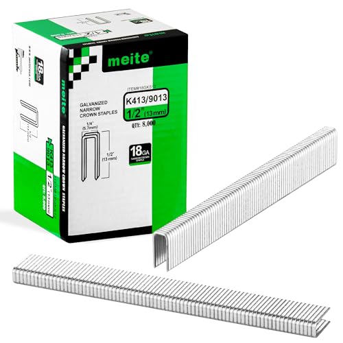 meite 18 Gauge 1/4-Inch Narrow Crown Staples, 1/2-Inch Length Heavy Duty Galvanized Upholstery Staple for Electric or Pneumatic Guns (10 Boxes) - size: 1/2" Length, style: 1 Case (10 Boxes)