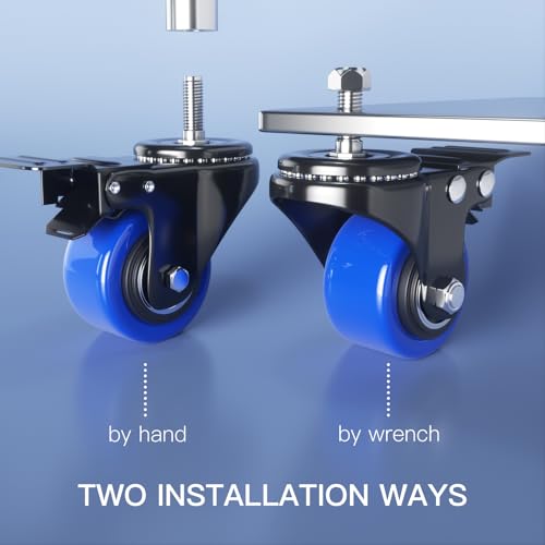 2" Caster Wheels Set of 4 Heavy Duty 5/16 Threaded Stem Casters - color: Blue, size: 2in(5/16"-18)