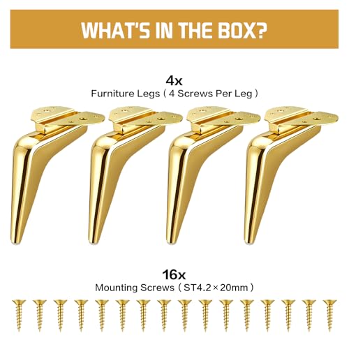 7 Inch Metal Furniture Legs,Sofa Couch Legs Set of 4,DIY Replacement for Dresser Cabinet Cupboard Ottoman (Brushed Gold) - color: Brushed Gold
